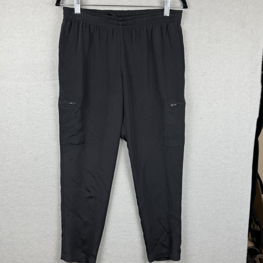 Theory Black Silk‎ Cargo Commuter Jogger Pants Women Sz S Elastic Waist Utility